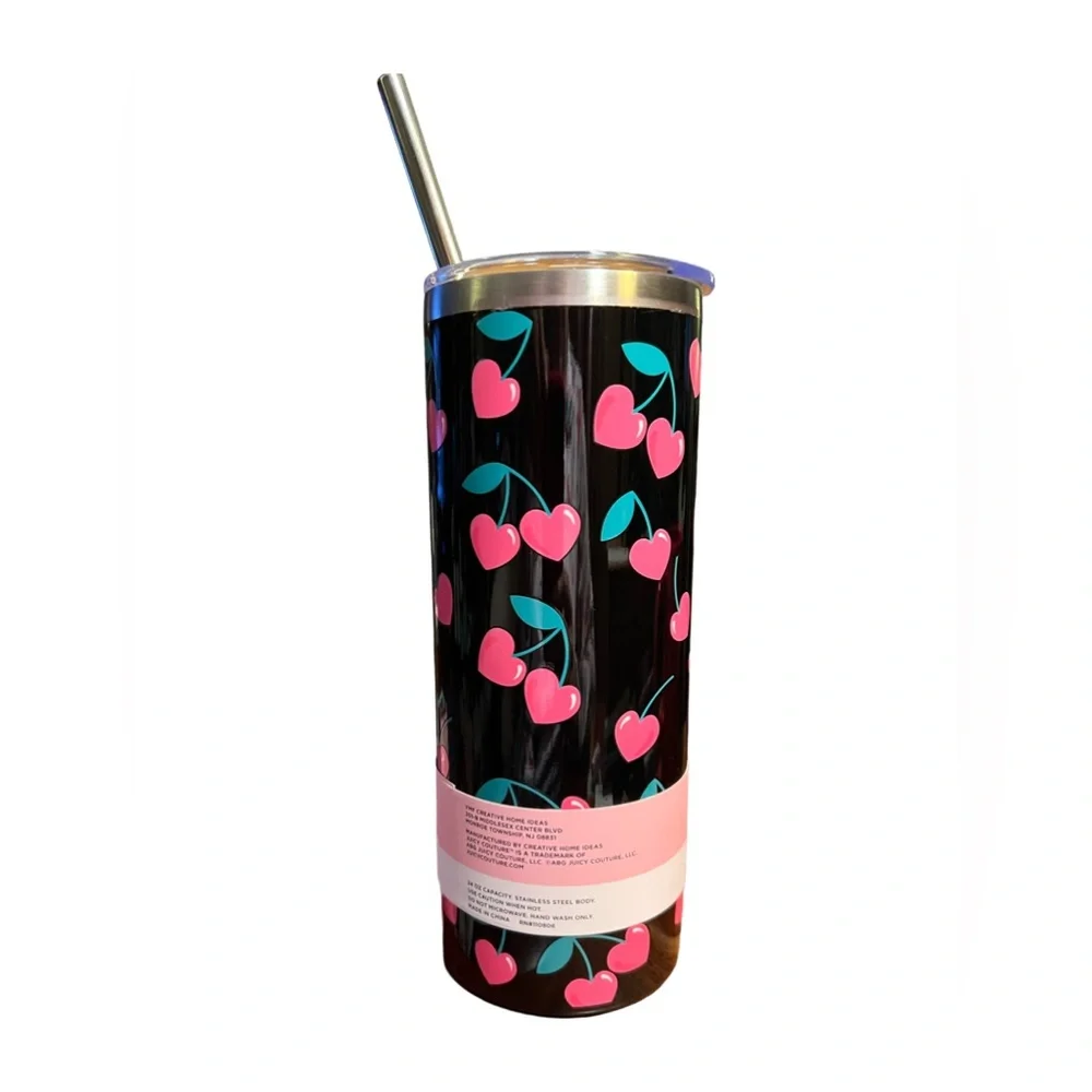 Juicy Couture  NWT Juicy Cherry Heart Tumbler  & Juicy Gold Rhinestone Earrings - Picture 3 of 10
